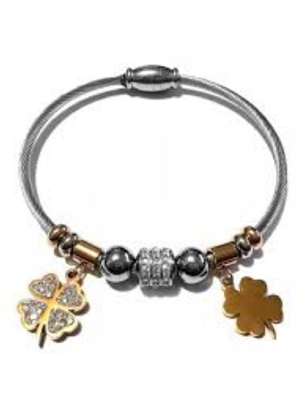 Gold & Silver Crystal Clover Charm Bracelet - Women Jewelry